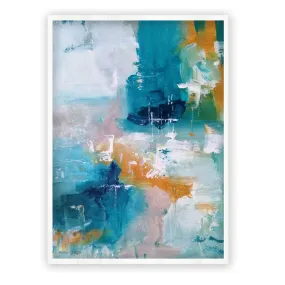 Vertical teal, blue & orange abstract wall art print