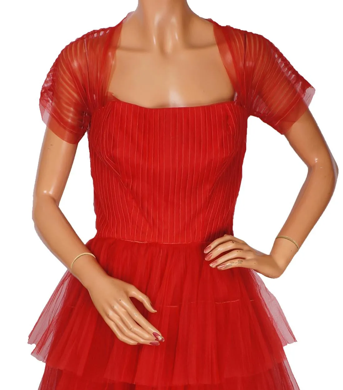 Vintage 1950s Red Tulle Party Dress by Rappi for Saks Fifth Avenue