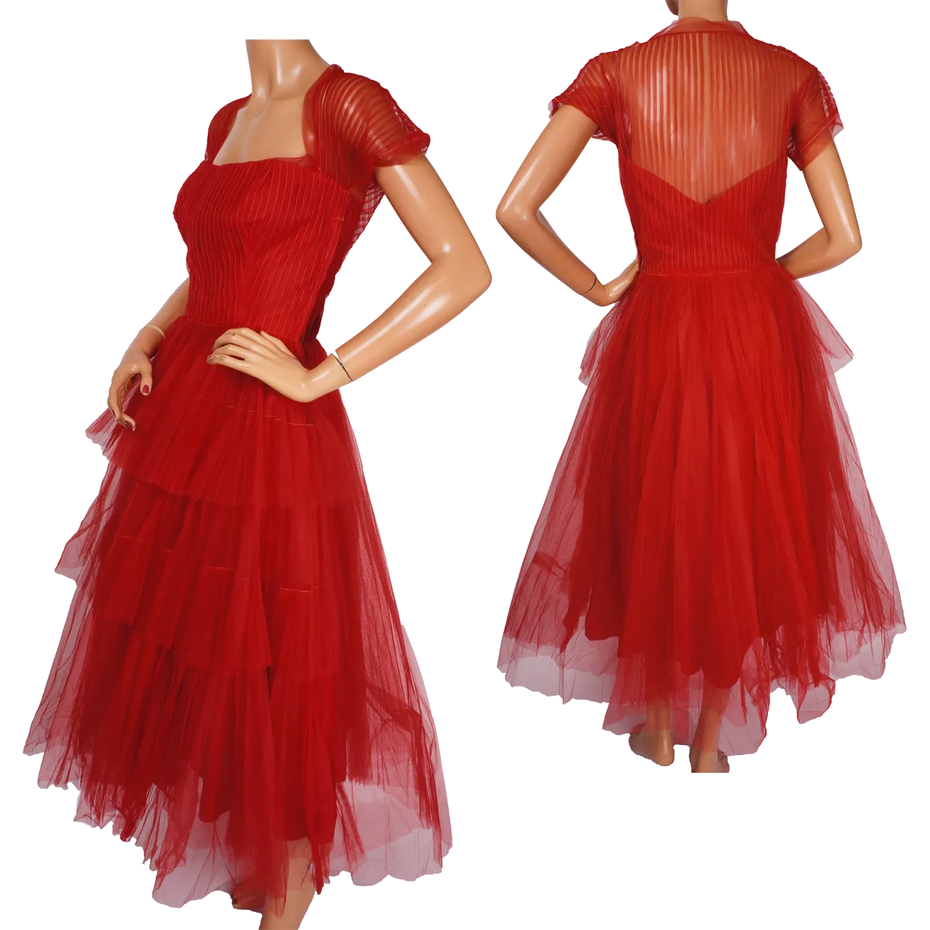 Vintage 1950s Red Tulle Party Dress by Rappi for Saks Fifth Avenue