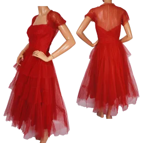 Vintage 1950s Red Tulle Party Dress by Rappi for Saks Fifth Avenue