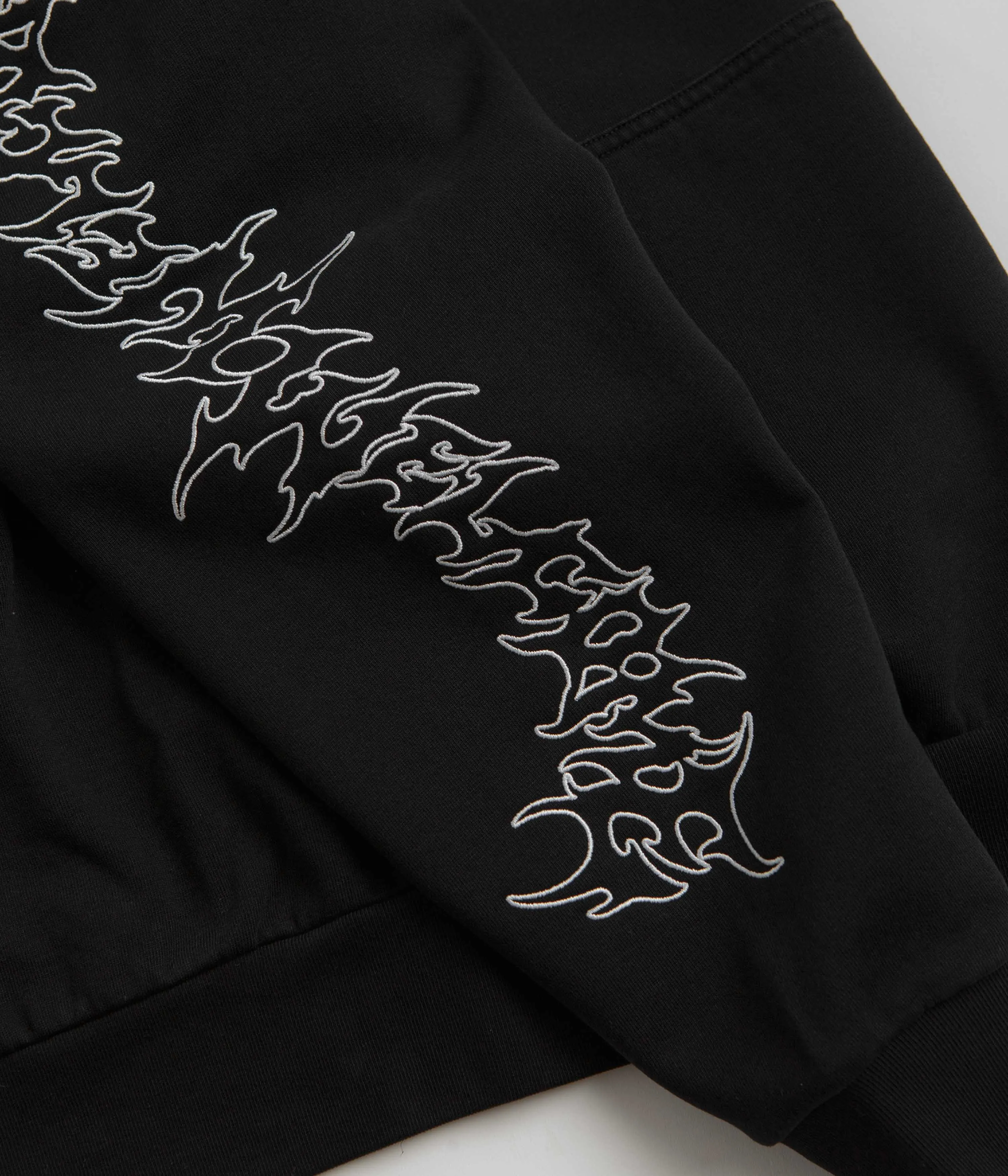 Welcome Barb Sleeve Embroidered Pigment-Dyed Hoodie - Black