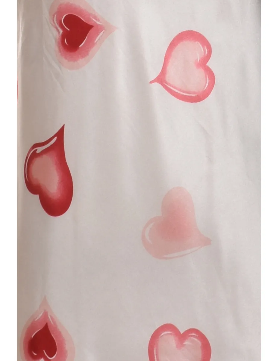 White & Pink Heart Design Strappy Patterned Slip Dress - M