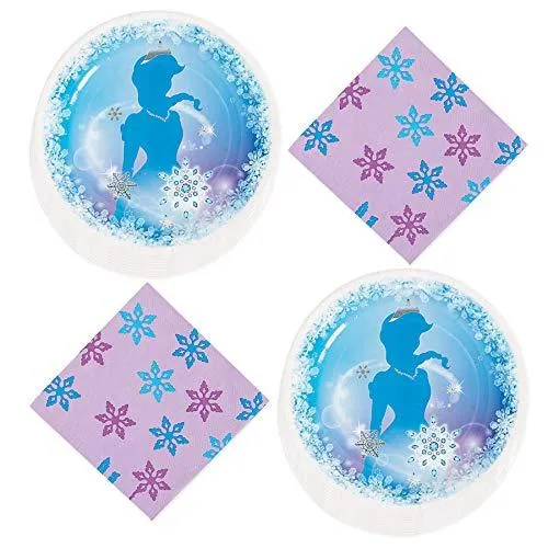 Winter Princess and Frozen Party Supplies - Winter Princess Dinner Plates and Luncheon Napkins (Serves 16)