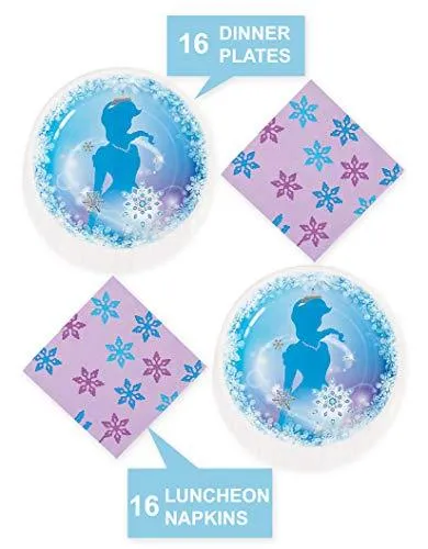 Winter Princess and Frozen Party Supplies - Winter Princess Dinner Plates and Luncheon Napkins (Serves 16)