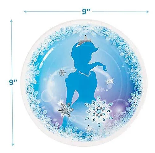 Winter Princess and Frozen Party Supplies - Winter Princess Dinner Plates and Luncheon Napkins (Serves 16)