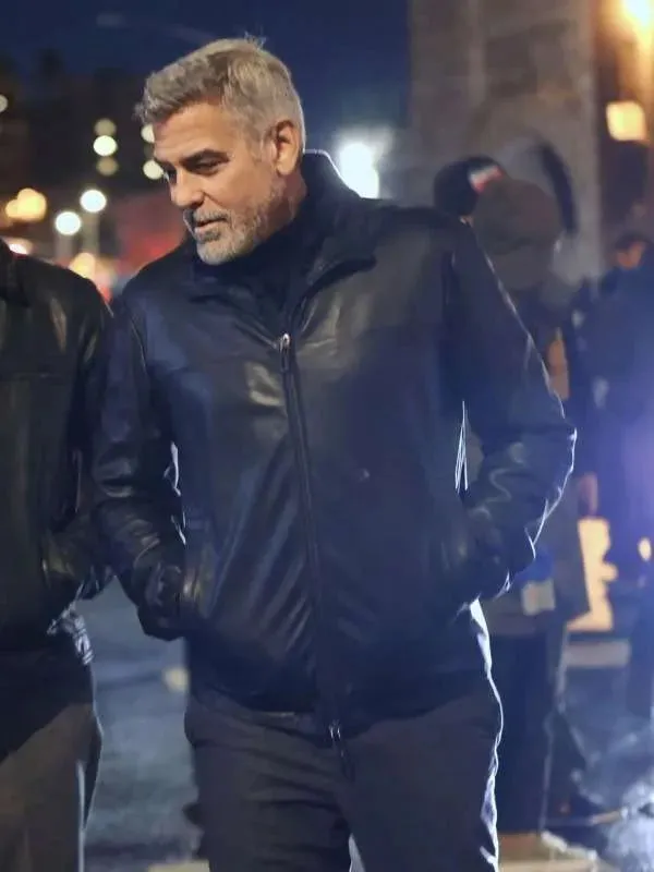 Wolves 2024 George Clooney Black Leather Jacket