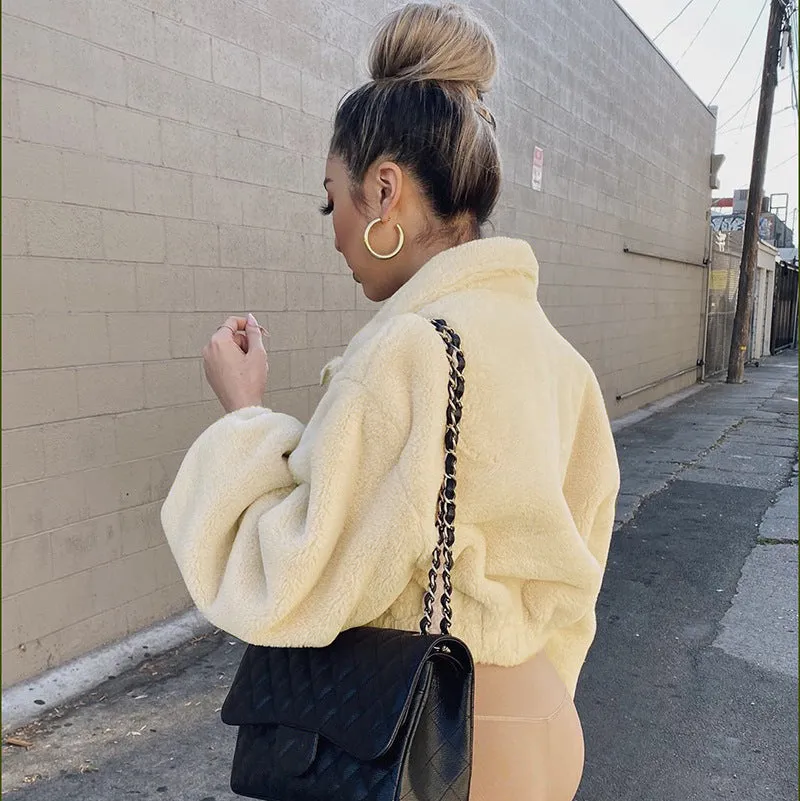 Women 2020 new loose fit long-sleeved sweater zipper baggy fleece crop jacket hipster cardigan coat jacke