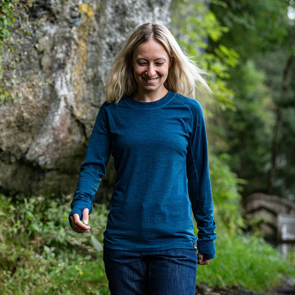 Womens 160 Merino Active Long Sleeve Crew (Petrol)