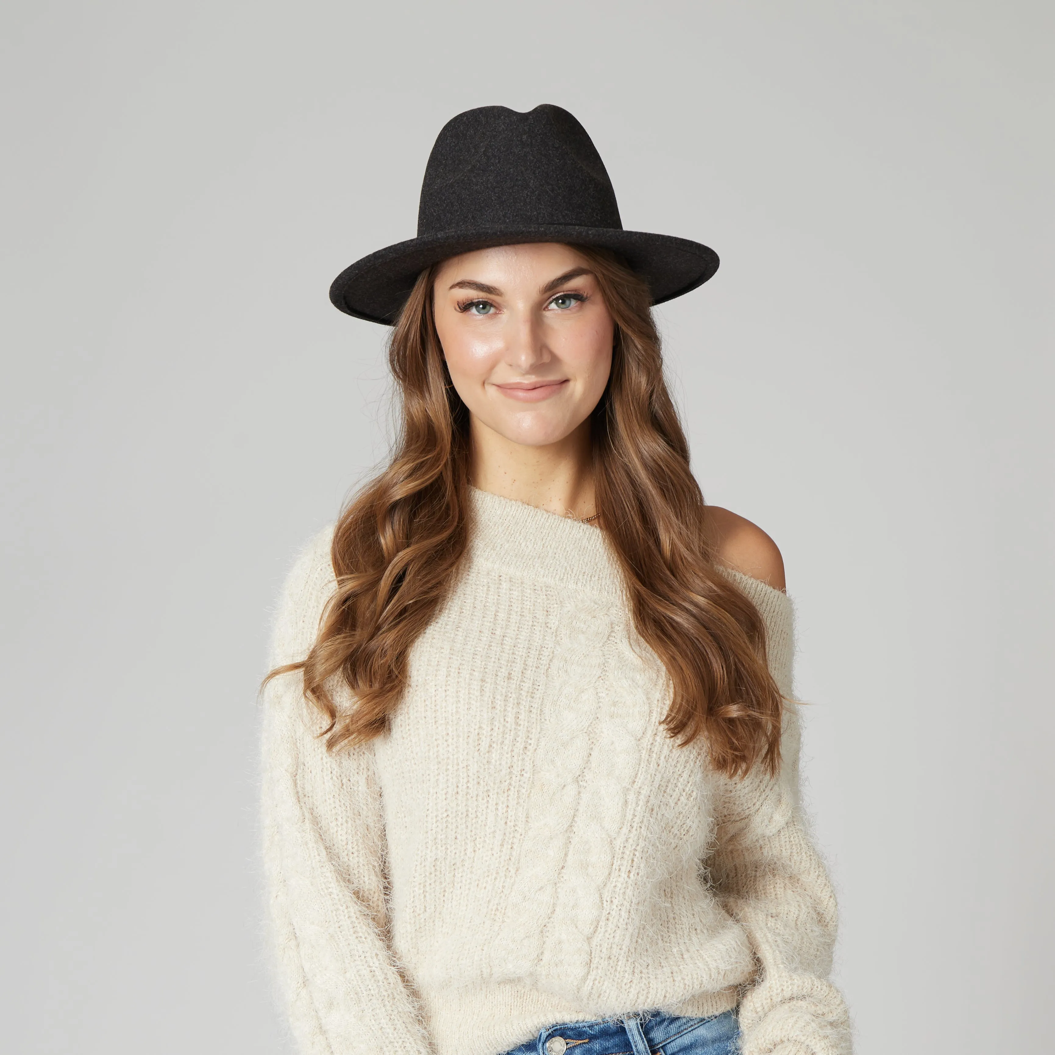 Women's Faux Felt Fedora with Leather Band