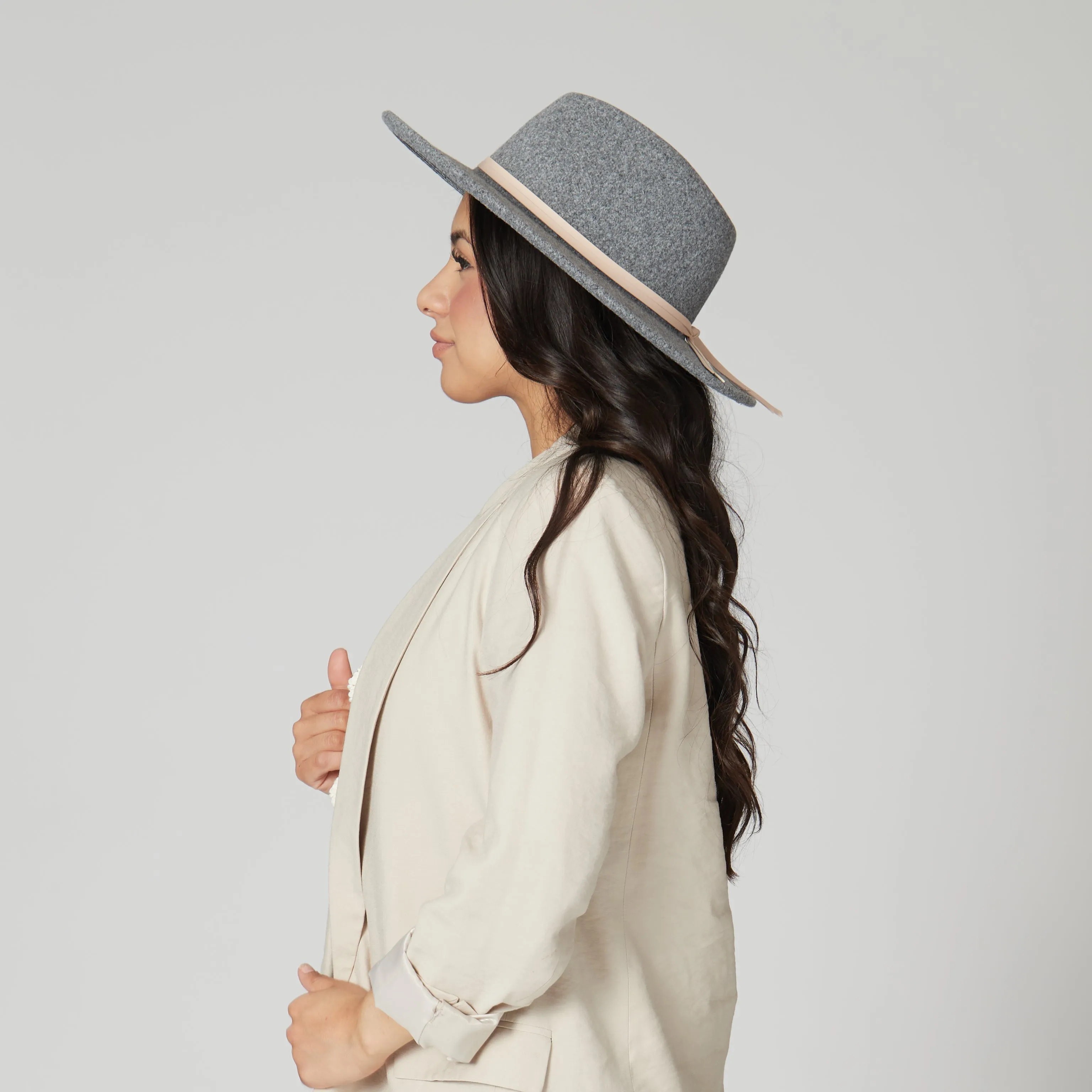 Women's Faux Felt Fedora with Leather Band