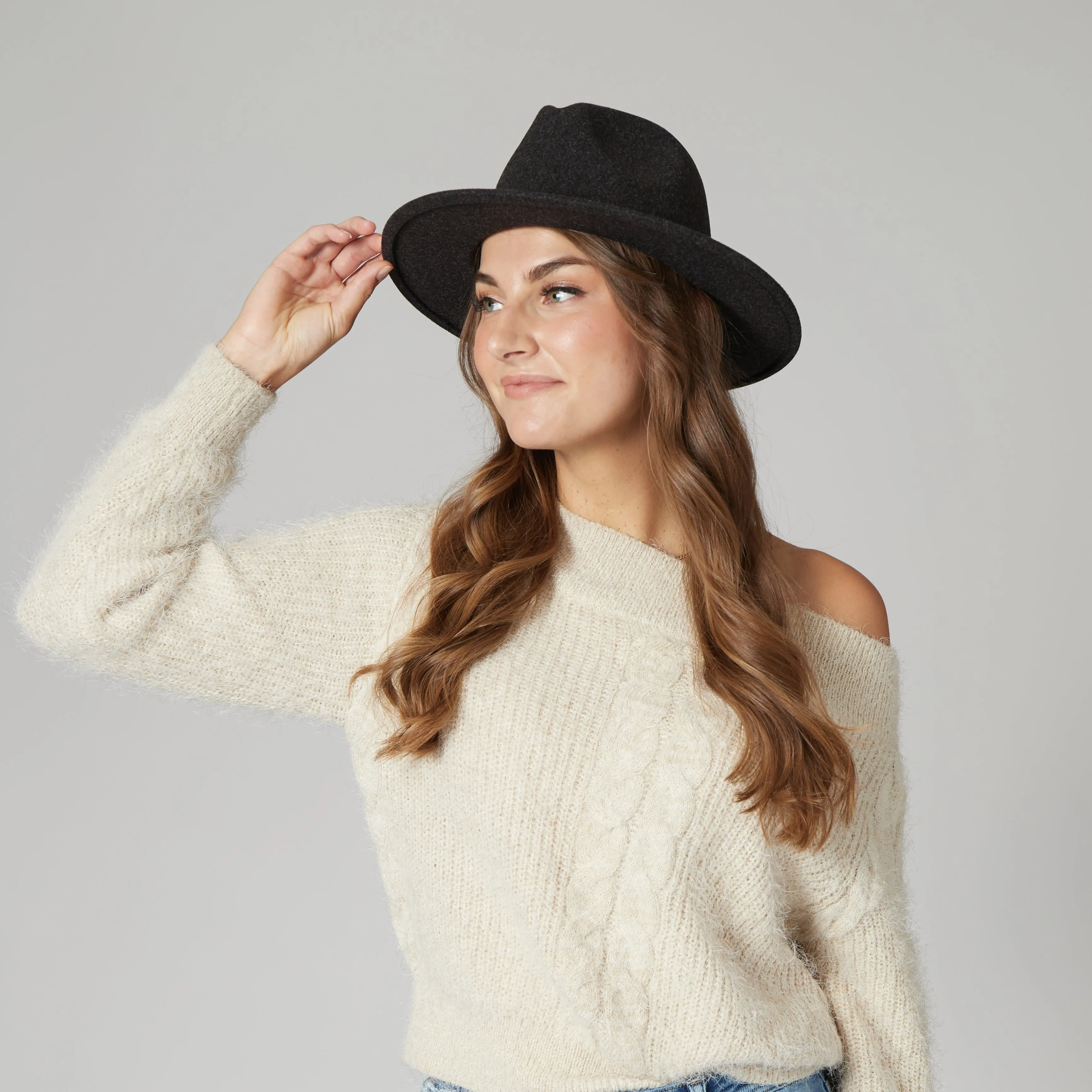 Women's Faux Felt Fedora with Leather Band