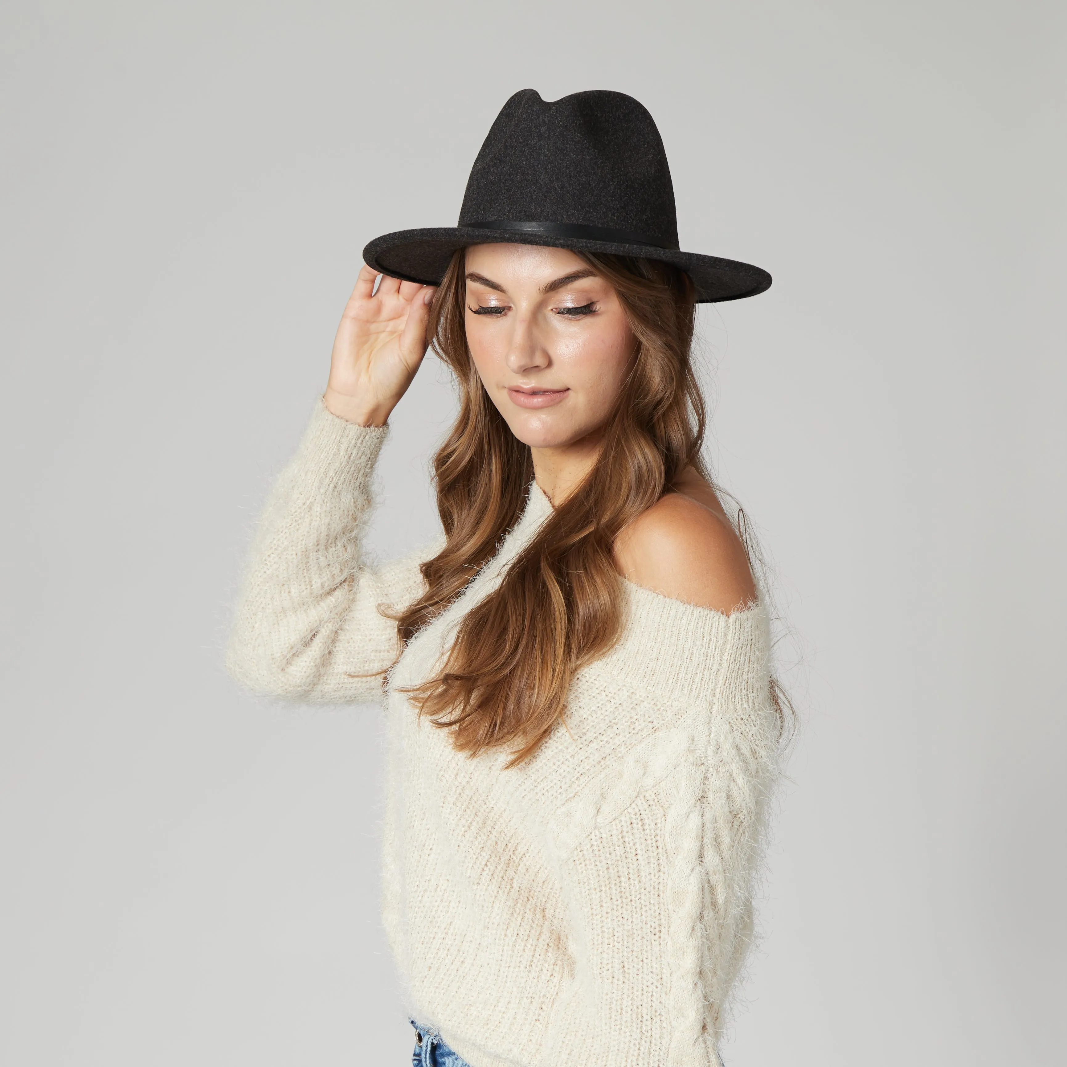 Women's Faux Felt Fedora with Leather Band