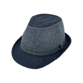 Wool Herringbone Fedora Hats for Men - Manhattan Trilby Winter Structured Crushable Short Brim LD61574