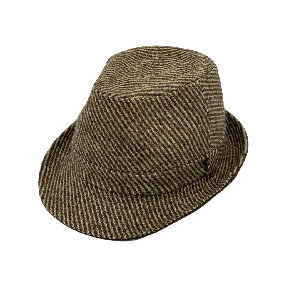 Wool Striped Fedora Hat - Classy Manhattan Trilby Winter Short Brim Structured LD61573