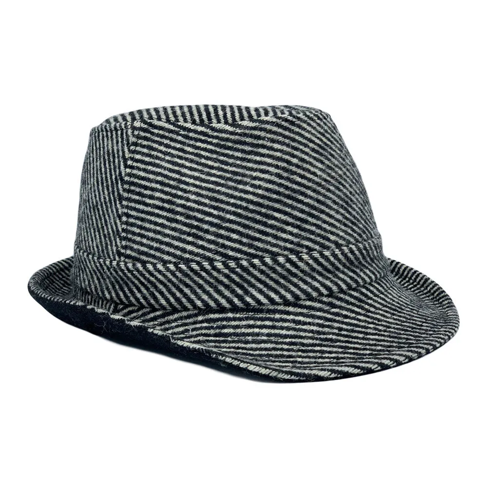 Wool Striped Fedora Hat - Classy Manhattan Trilby Winter Short Brim Structured LD61573