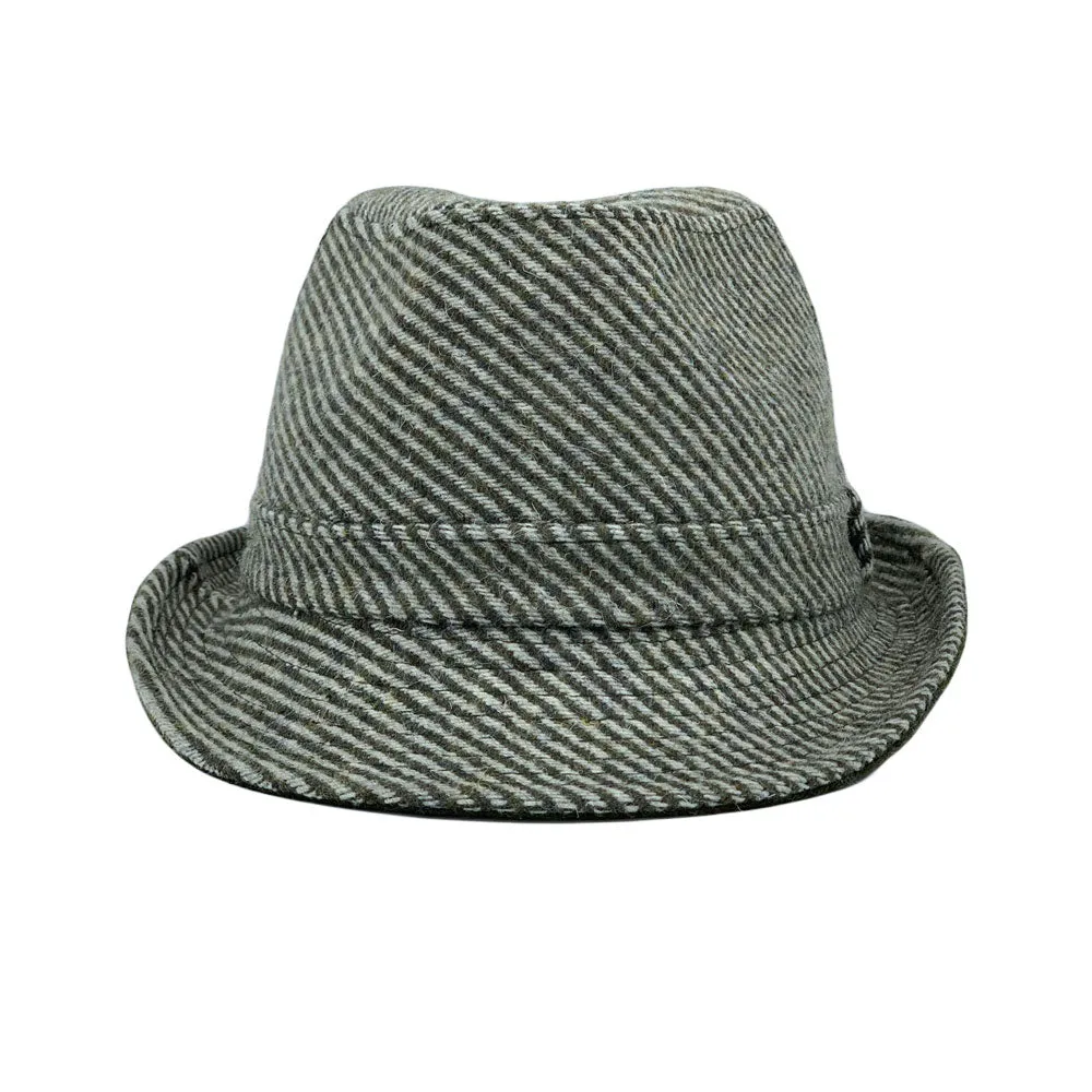 Wool Striped Fedora Hat - Classy Manhattan Trilby Winter Short Brim Structured LD61573