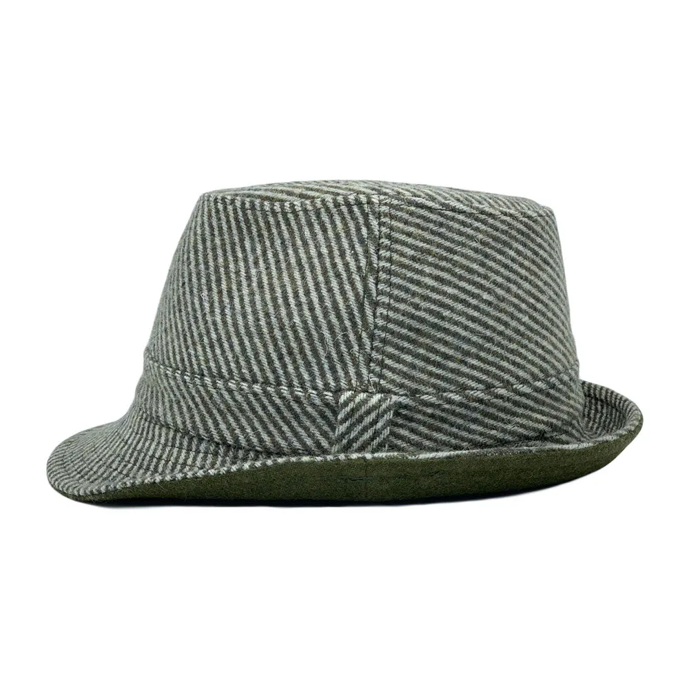 Wool Striped Fedora Hat - Classy Manhattan Trilby Winter Short Brim Structured LD61573