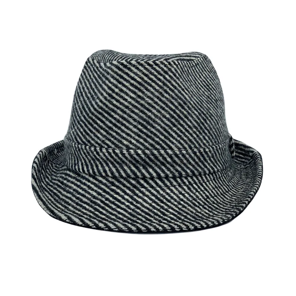 Wool Striped Fedora Hat - Classy Manhattan Trilby Winter Short Brim Structured LD61573