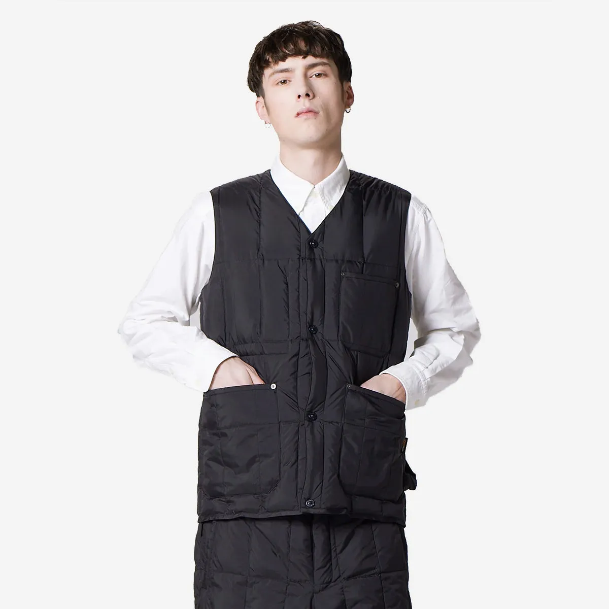 Work V-Neck Button Down Vest - Black