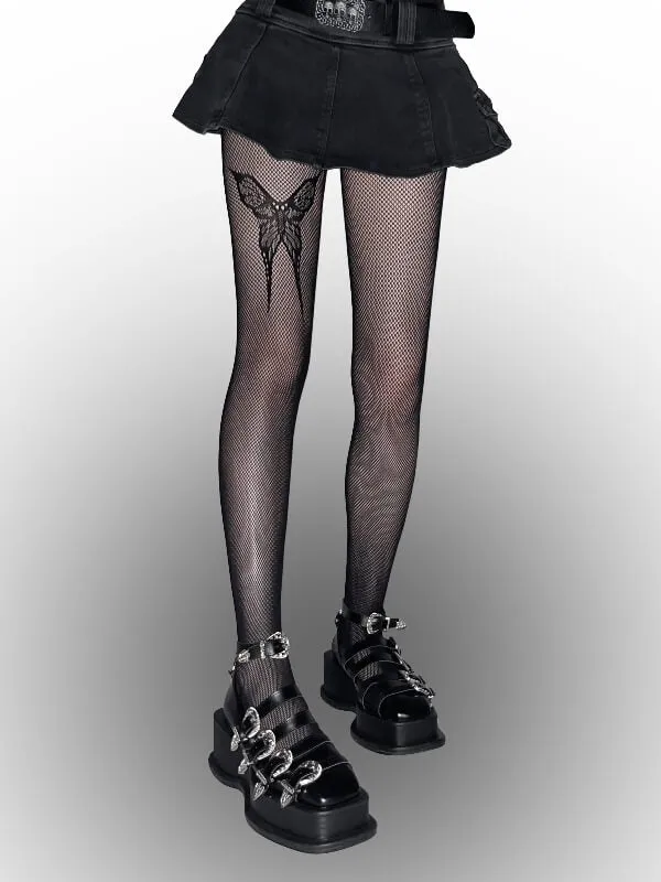 Y2k butterfly fishnet tights