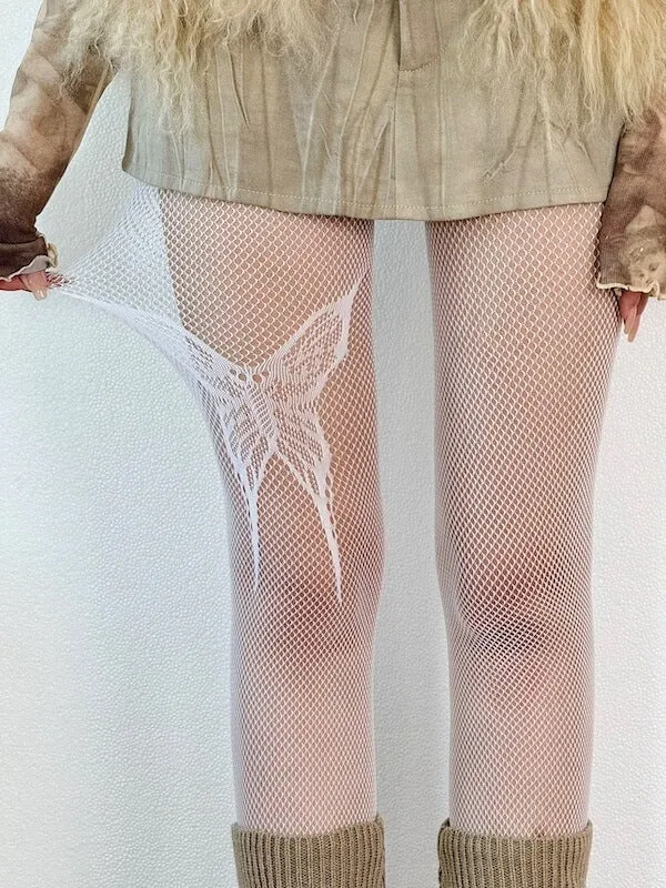 Y2k butterfly fishnet tights