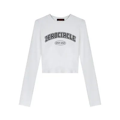 ZEROCIRCLE Graphic Letter Print Long Sleeve Cropped Top