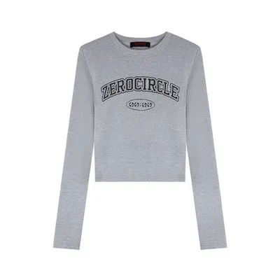 ZEROCIRCLE Graphic Letter Print Long Sleeve Cropped Top