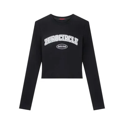 ZEROCIRCLE Graphic Letter Print Long Sleeve Cropped Top